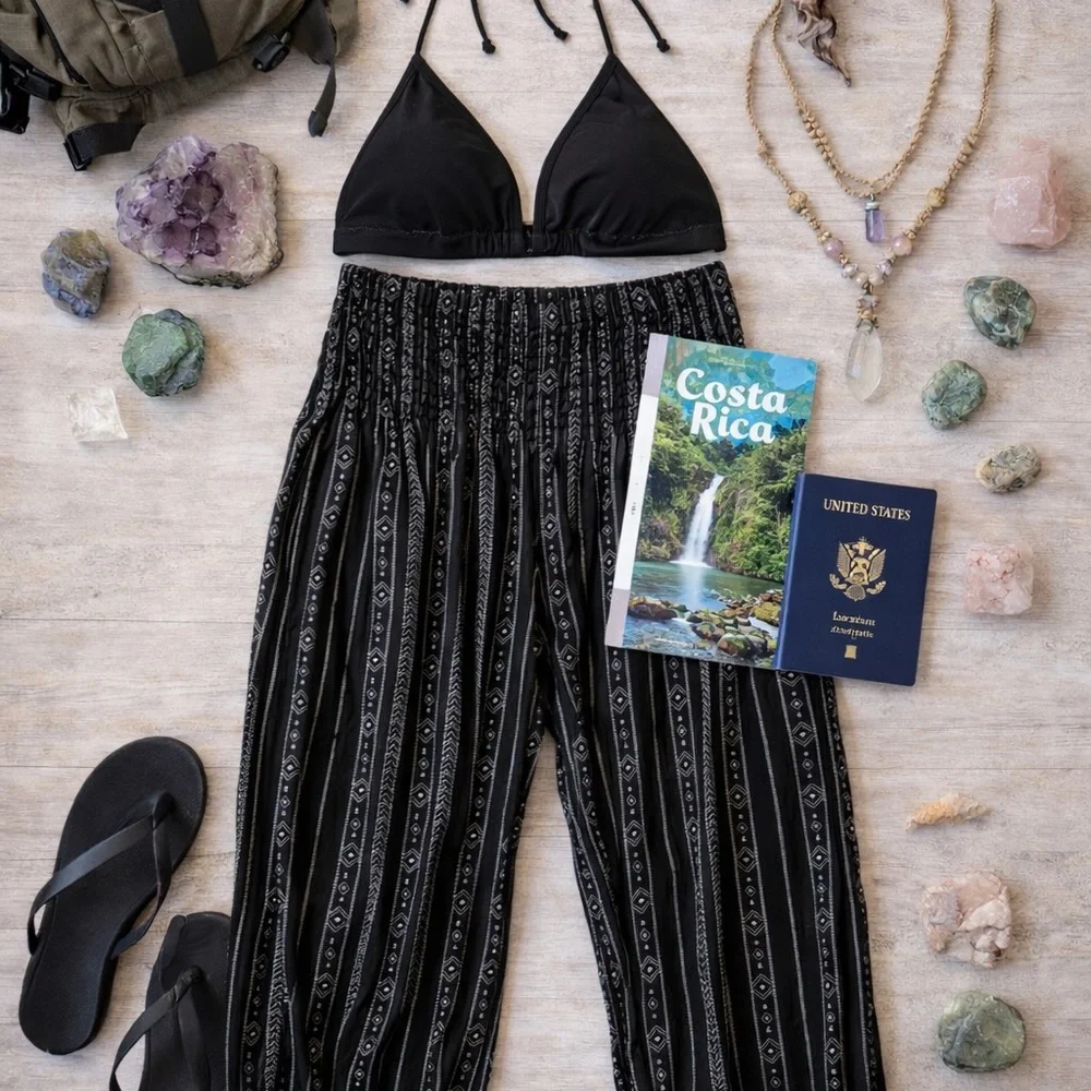 Black Cropped Tank Top with Black Patterned Harem Pants - Picture 2 of 5